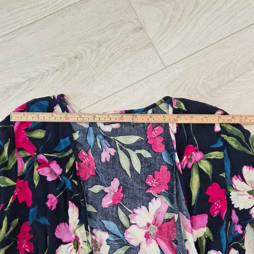 Victoria Leland Floral Duster Cardigan Navy Pink Viscose Tie Waist OS Whimsigoth - Picture 8 of 11